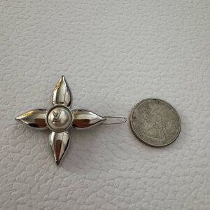 New Louis Vuitton upcycled Silver Hair Clip with Pearl Accent